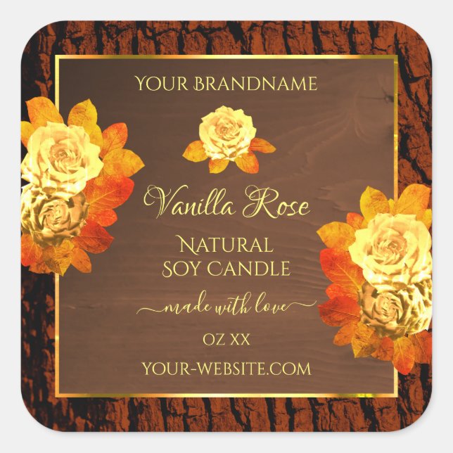 Rose Flowers Product Labels Natural Wood Grain (Front)