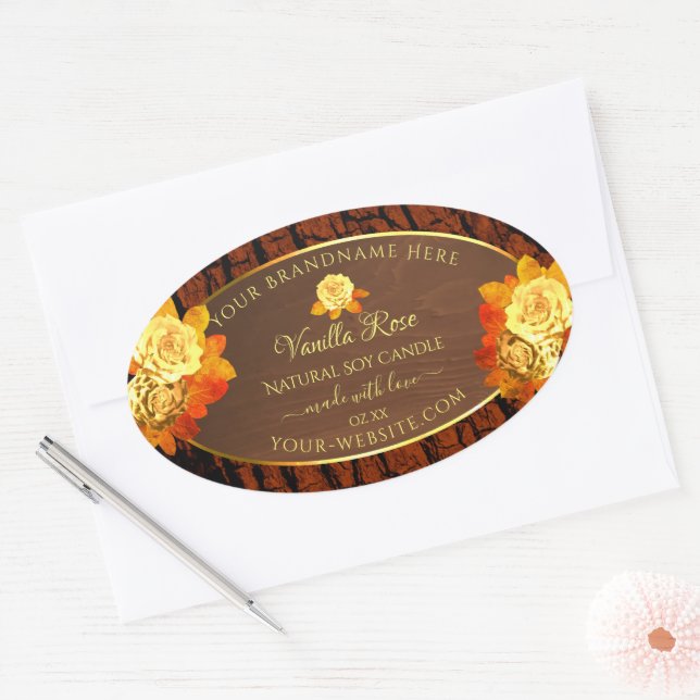 Rose Flowers Product Labels Natural Wood Grain (Envelope)
