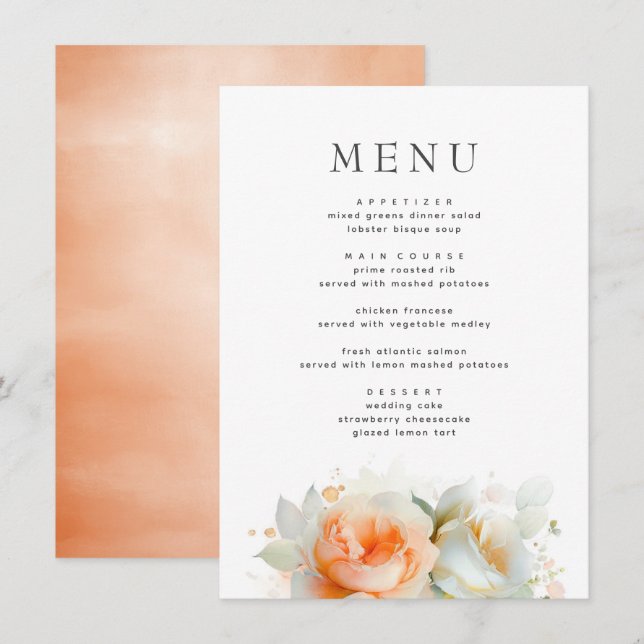 Rose Flowers Summer Boho Botanical Menu (Front/Back)