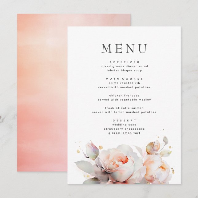 Rose Flowers Summer Boho Botanical Wedding Menu (Front/Back)
