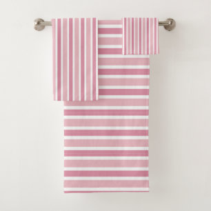 Rose Fog, Pink Daisy and White Stripes Bath Towel Set