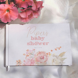 Rose Foil Retro Floral Girl Baby Shower Guest Book