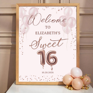 Rose Foil Sweet 16 Balloons Pink Welcome Sign