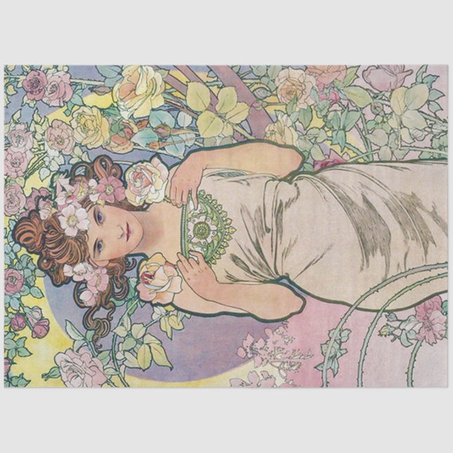 Rose (Four Flowers), Alphonse Mucha Tissue Paper (Front)