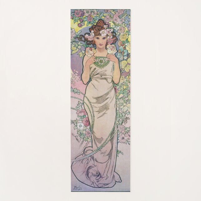 Rose (Four Flowers), Alphonse Mucha Yoga Mat (Front)