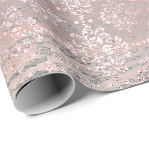 Rose Foxier Metallic Damask Gold Wood Pink Wrapping Paper