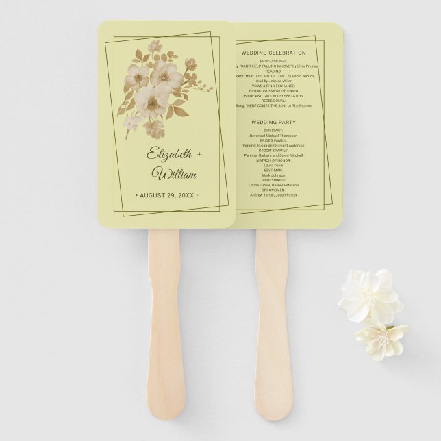 Rose Frame – Celestial Yellow Wedding Hand Fan (Front and Back)