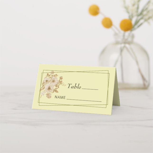 Rose Frame – Celestial Yellow Wedding Place Card (Front)