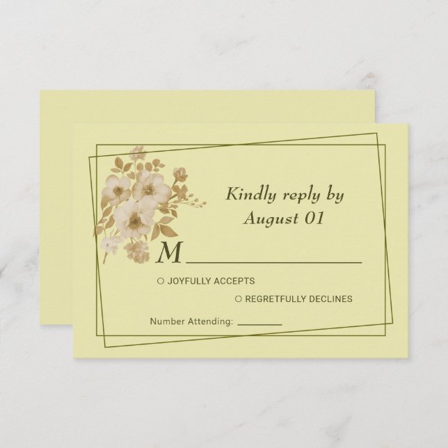 Rose Frame – Celestial Yellow Wedding RSVP Card (Front/Back)