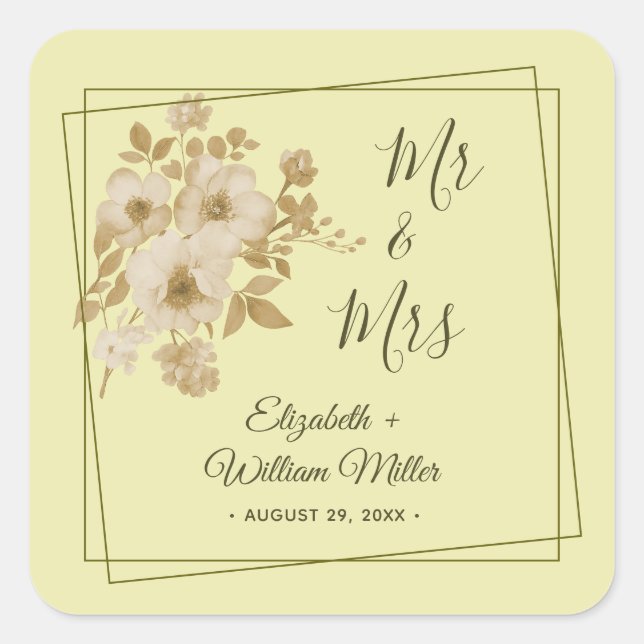 Rose Frame – Celestial Yellow Wedding Square Sticker (Front)