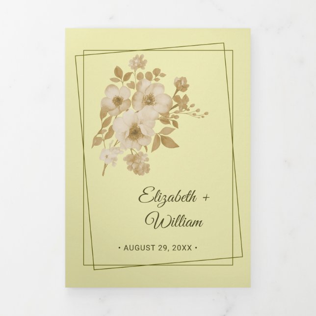 Rose Frame – Celestial Yellow Wedding Tri-Fold Programme (Cover)