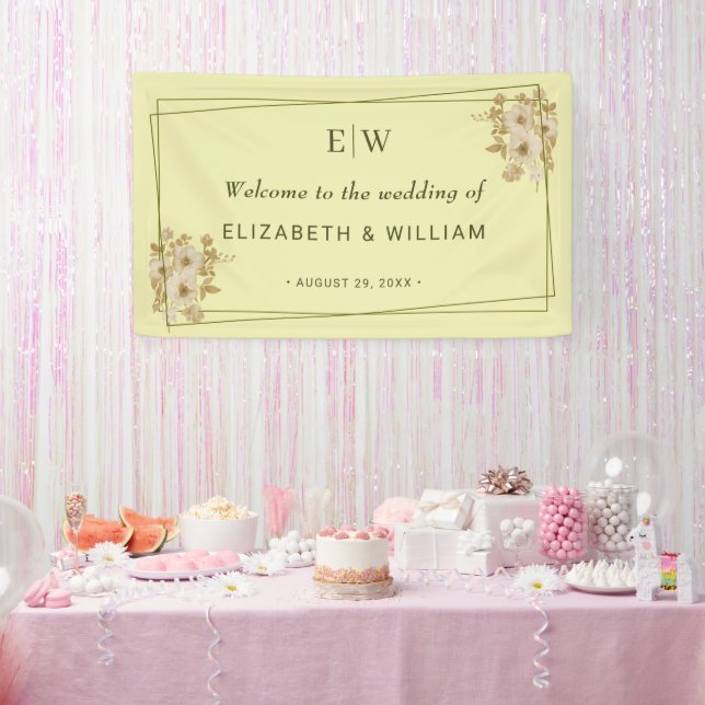 Rose Frame – Monogram Celestial Yellow Wedding Banner (Party)