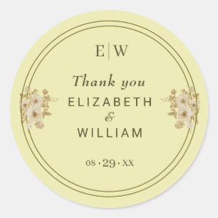 Rose Frame – Monogram Celestial Yellow Wedding Classic Round Sticker