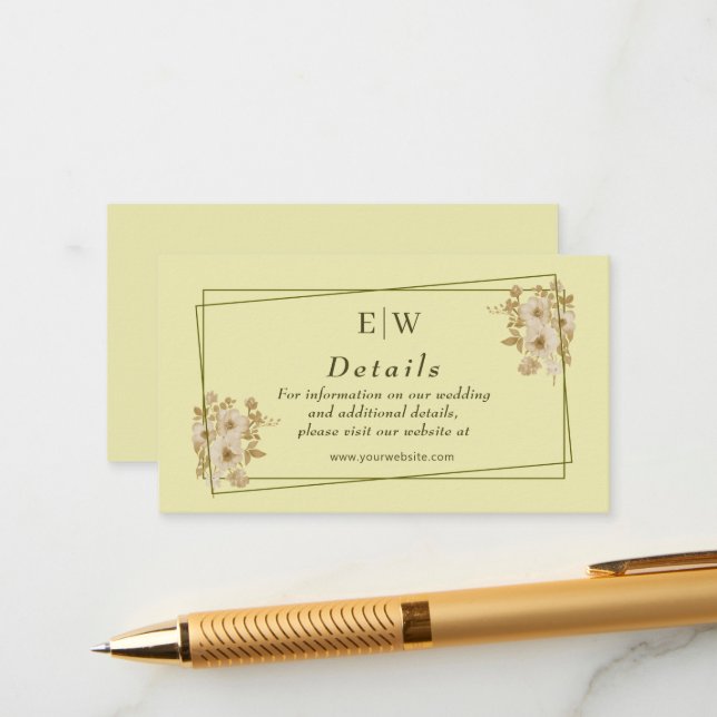 Rose Frame – Monogram Celestial Yellow Wedding Enclosure Card (Front/Back In Situ)