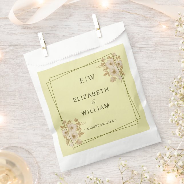 Rose Frame – Monogram Celestial Yellow Wedding Favour Bags (Clipped)