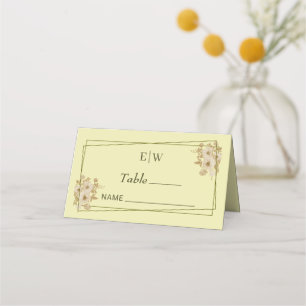 Rose Frame – Monogram Celestial Yellow Wedding Place Card