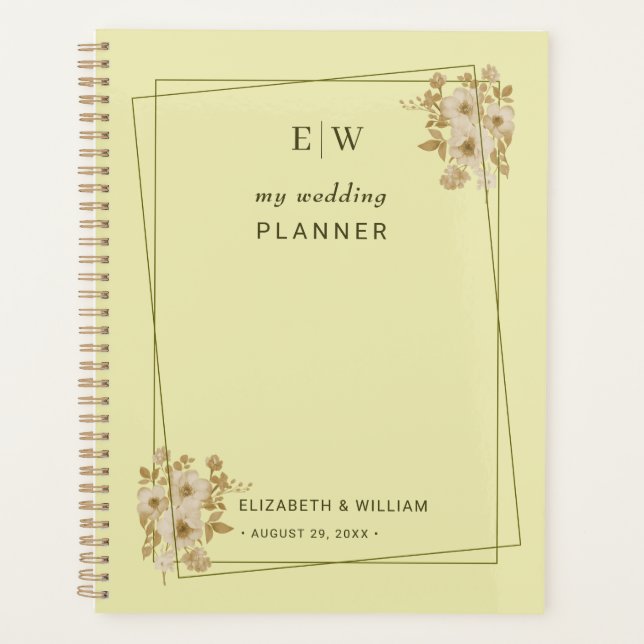 Rose Frame – Monogram Celestial Yellow Wedding Planner (Front)