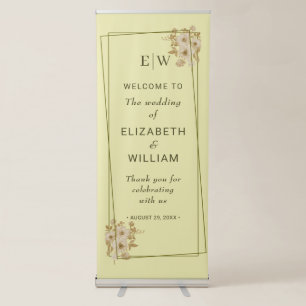 Rose Frame – Monogram Celestial Yellow Wedding Retractable Banner