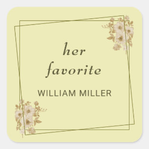 Rose Frame – Monogram Celestial Yellow Wedding Square Sticker