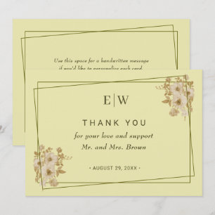 Rose Frame – Monogram Celestial Yellow Wedding Thank You Card