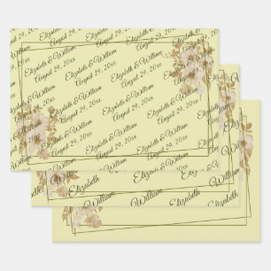 Rose Frame – Monogram Celestial Yellow Wedding Wrapping Paper Sheet