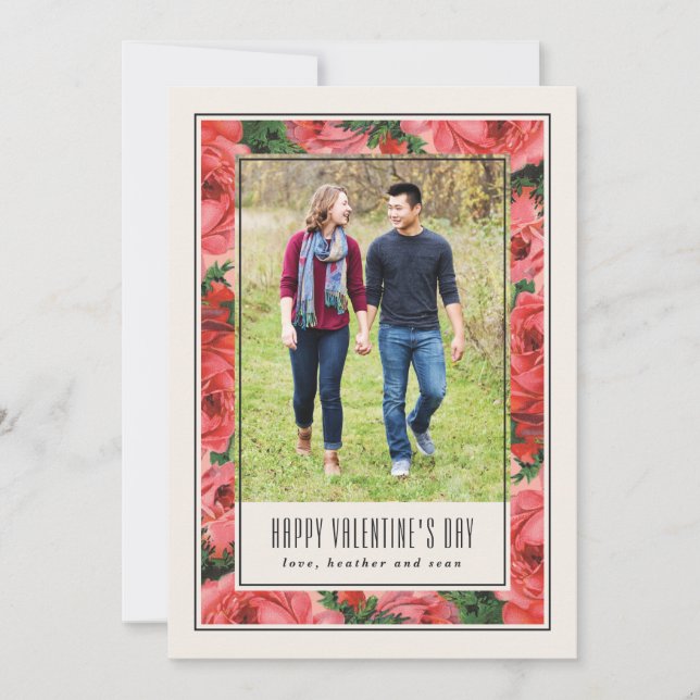 Rose Frame Valentine's Day Photo Card - Ivory (Front)