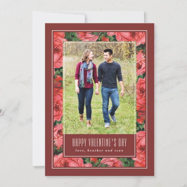 Rose Frame Valentine's Day Photo Card - Maroon (Front)