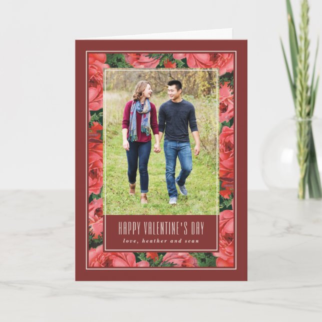 Rose Frame Valentine's Day Photo Card - Maroon (Front)