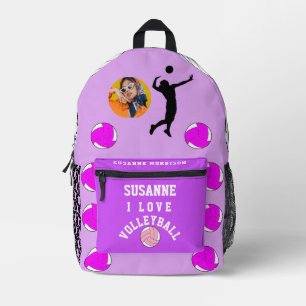 Rose Fuchsia Girly Sport Volleyball Printed Backpack
