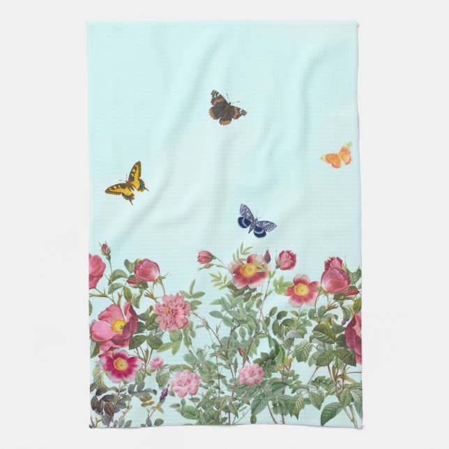 Rose Garden and Butterflies Tea Towel (Vertical)