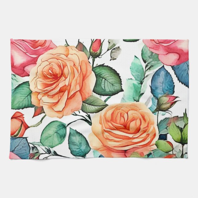 Rose Garden Bloom Design Tea Towel (Horizontal)