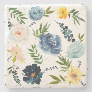Rose Garden Botanical Wildflowers Watercolor  Stone Coaster