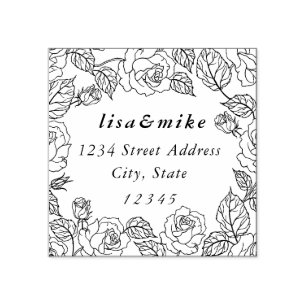 Rose Garden Couple Names Wedding Return Address Rubber Stamp