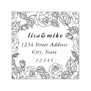 Rose Garden Couple Names Wedding Return Address Self-inking Stamp