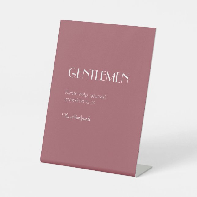 Rose Garden | Dark Rose Wedding Gentlemen Bathroom Pedestal Sign (Front)