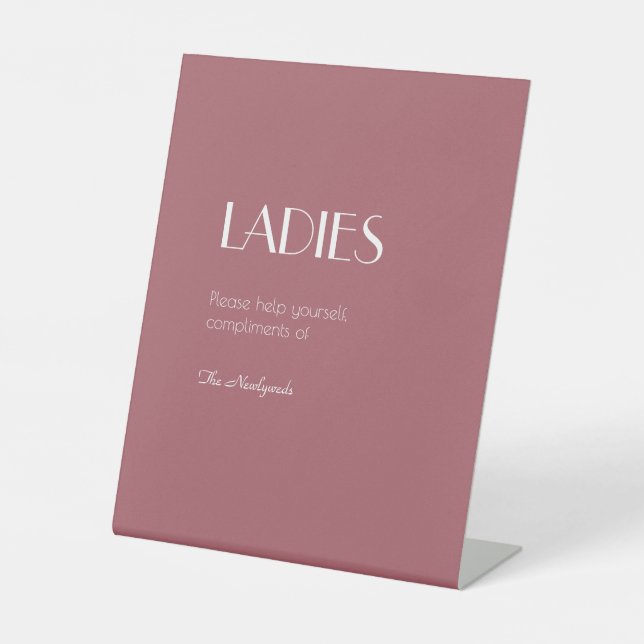 Rose Garden | Dark Rose Wedding Ladies Bathroom Pedestal Sign (Front)