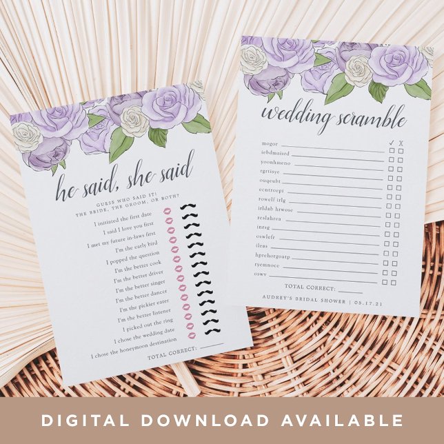 Rosé Garden Double-Sided Bridal Shower Game Card (Creator Uploaded)