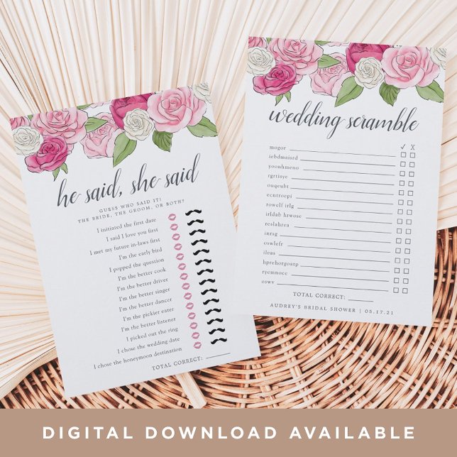 Rosé Garden Double-Sided Bridal Shower Game Invitation (Creator Uploaded)