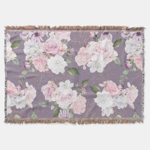 rose garden elegant floral mauve throw blanket