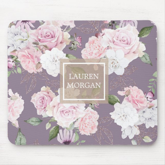 rose garden elegant floral monogram mouse mat (Front)