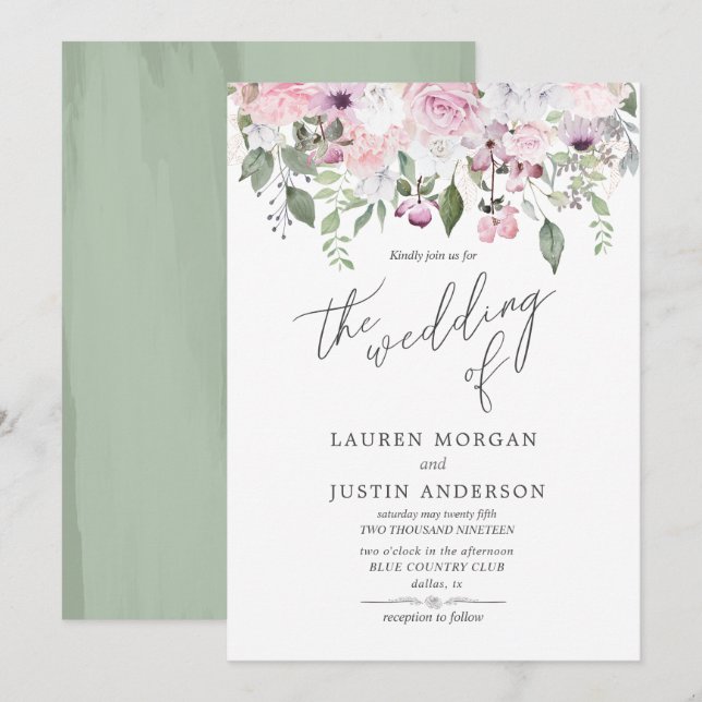 Rose Garden elegant floral Wedding Invitation (Front/Back)