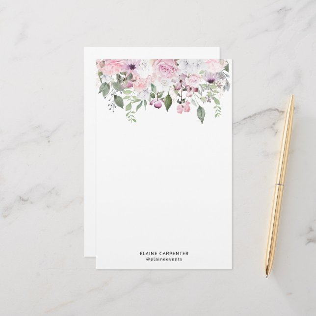 Rose Garden Elegant Monogram Stationery Paper (Front/Back In Situ)