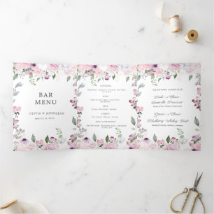 rose garden elegant tri fold bar menu card