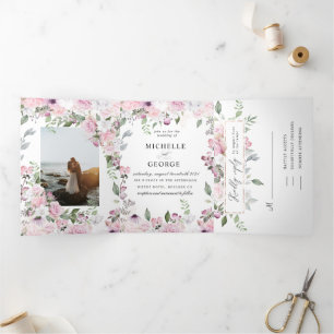 rose garden elegant tri fold wedding invitation