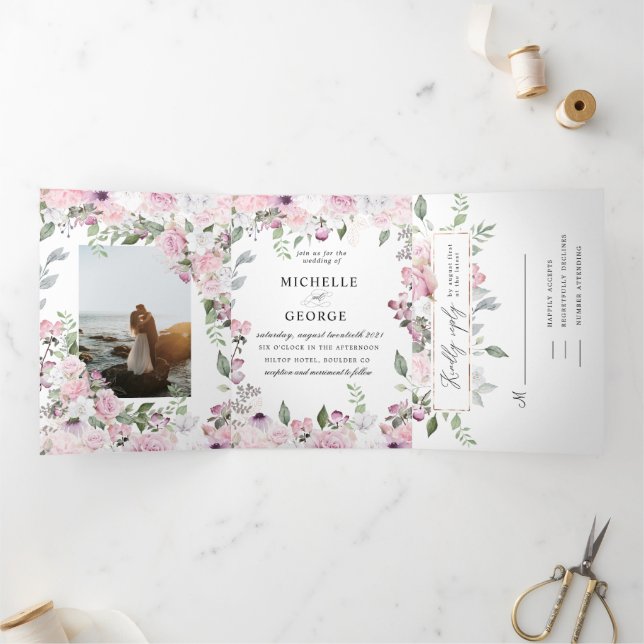 rose garden elegant tri fold wedding invitation (Inside)