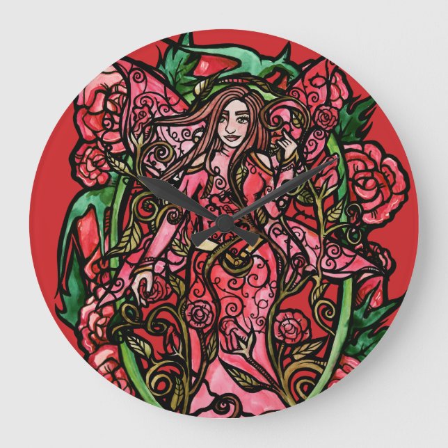 Rose Garden Fairy Goddess                          Large Clock (Front)