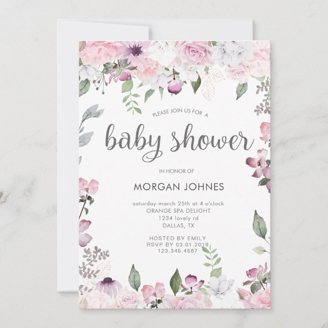 Rose Garden Floral Baby Shower Invitation (Front)