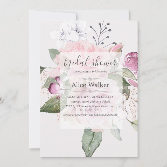 Rose Garden floral Bridal Shower Invitation (Front)