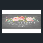 Rose Garden Floral Chalkboard Business Rectangular Sticker<br><div class="desc">Chalkboard and pink florals.</div>