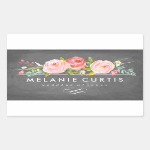Rose Garden Floral Chalkboard Business Rectangular Sticker